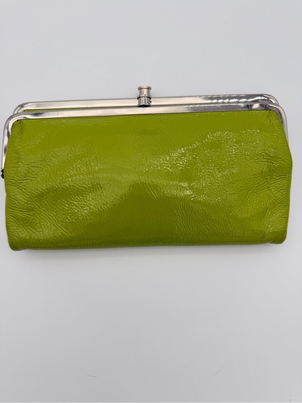 Hobo Lauren Green Frame Clutch Wallet - silver hardware. ID window.